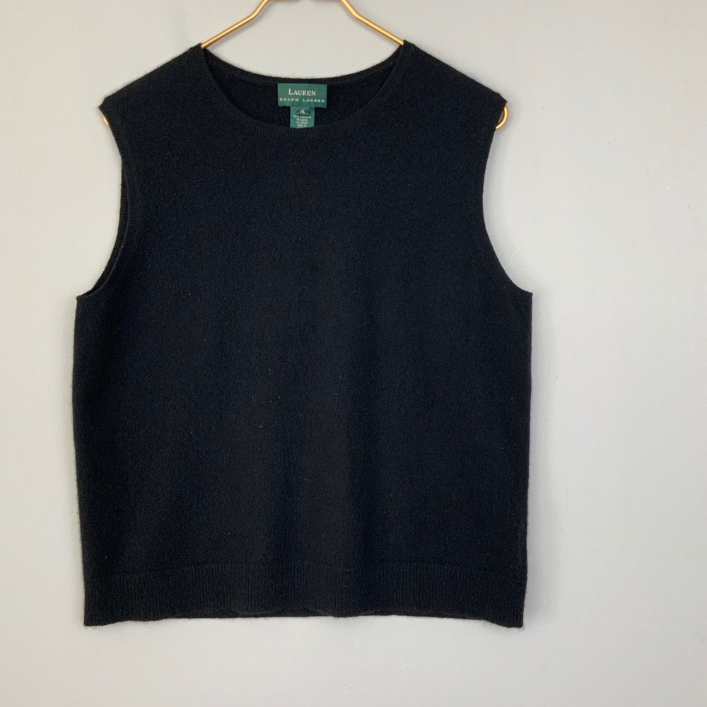 Lauren Ralph Lauren Sz XL Black 100% Mongolian Cashmere Sleeveless Sweater